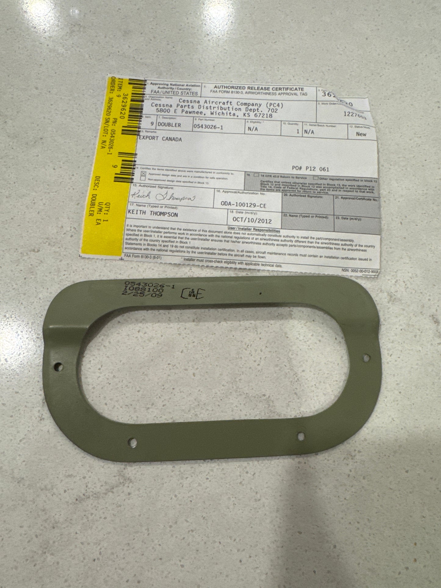 0543026-1 Nose Wheel Steering Rod Opening Doubler for Cessna 172