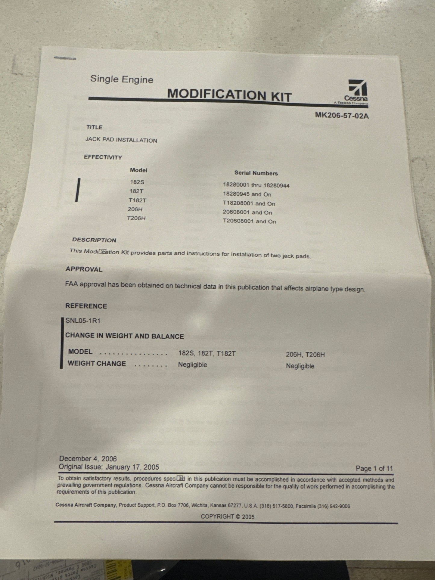 MK206-57-02A2 Jack pad for Cessna 206, 182