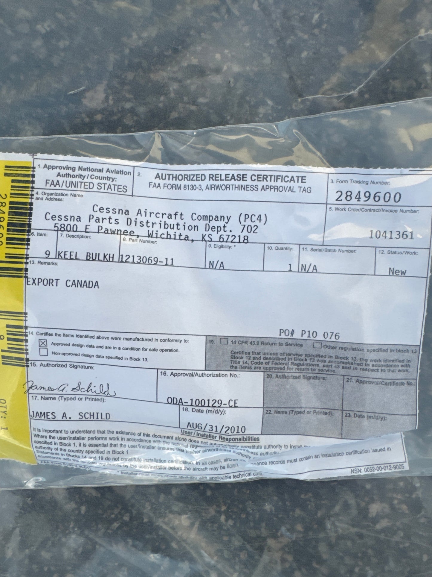 1213069-11 Bulk head for Cessna 206