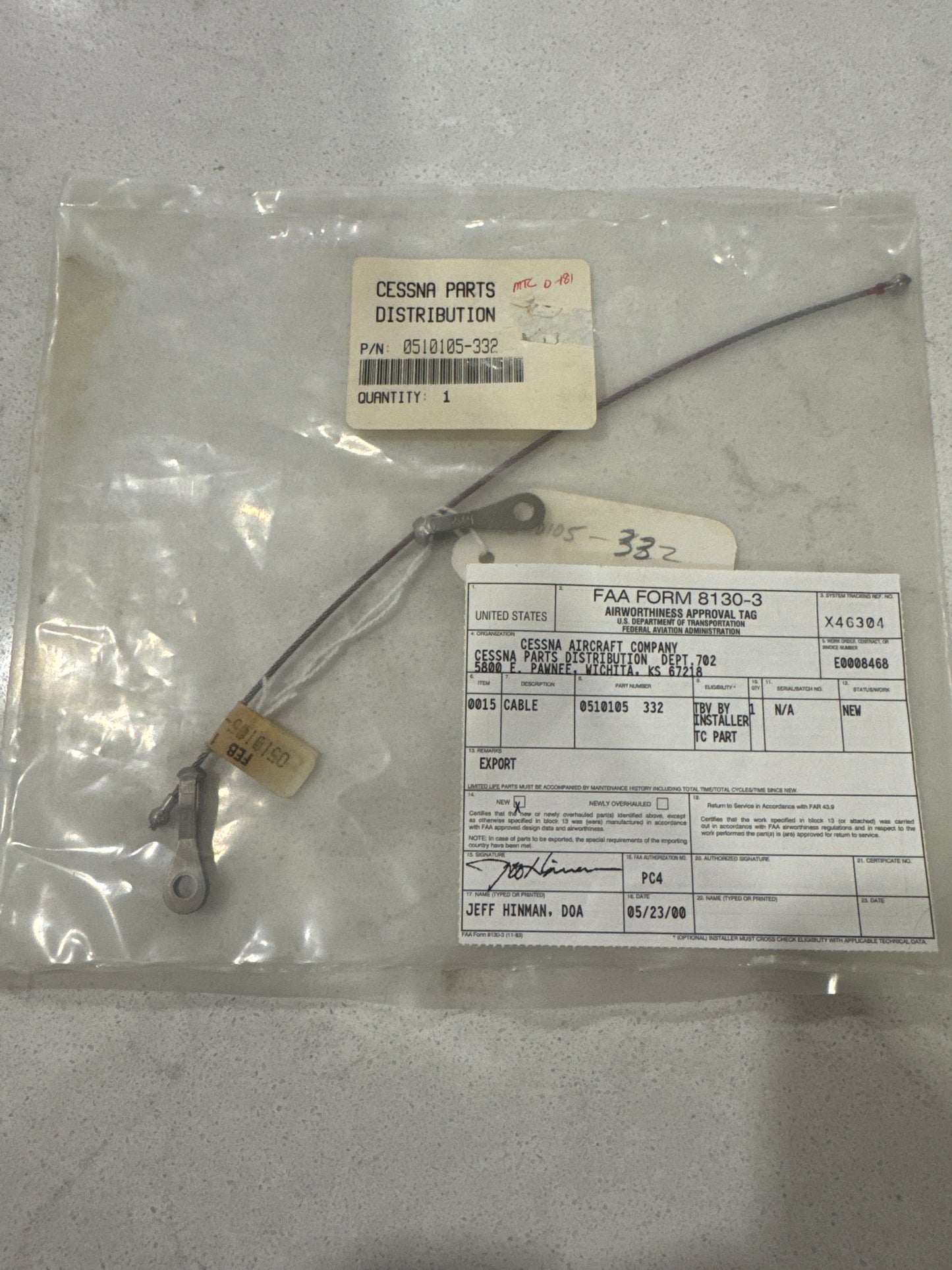 0510105-332 Aileron direct cable for Cessna 180, 185