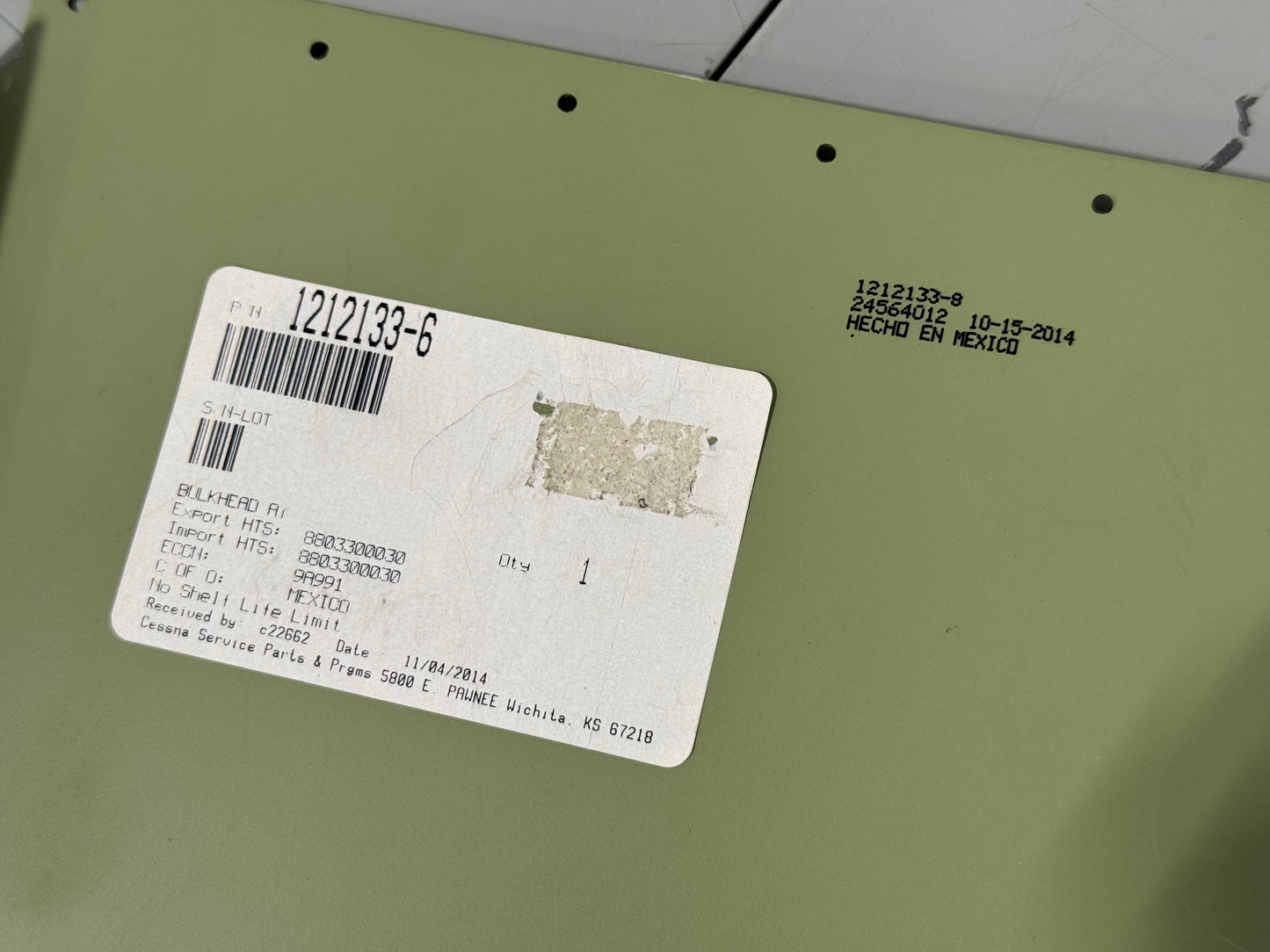 1212133-6 Bulkhead Assembly for Cessna 206