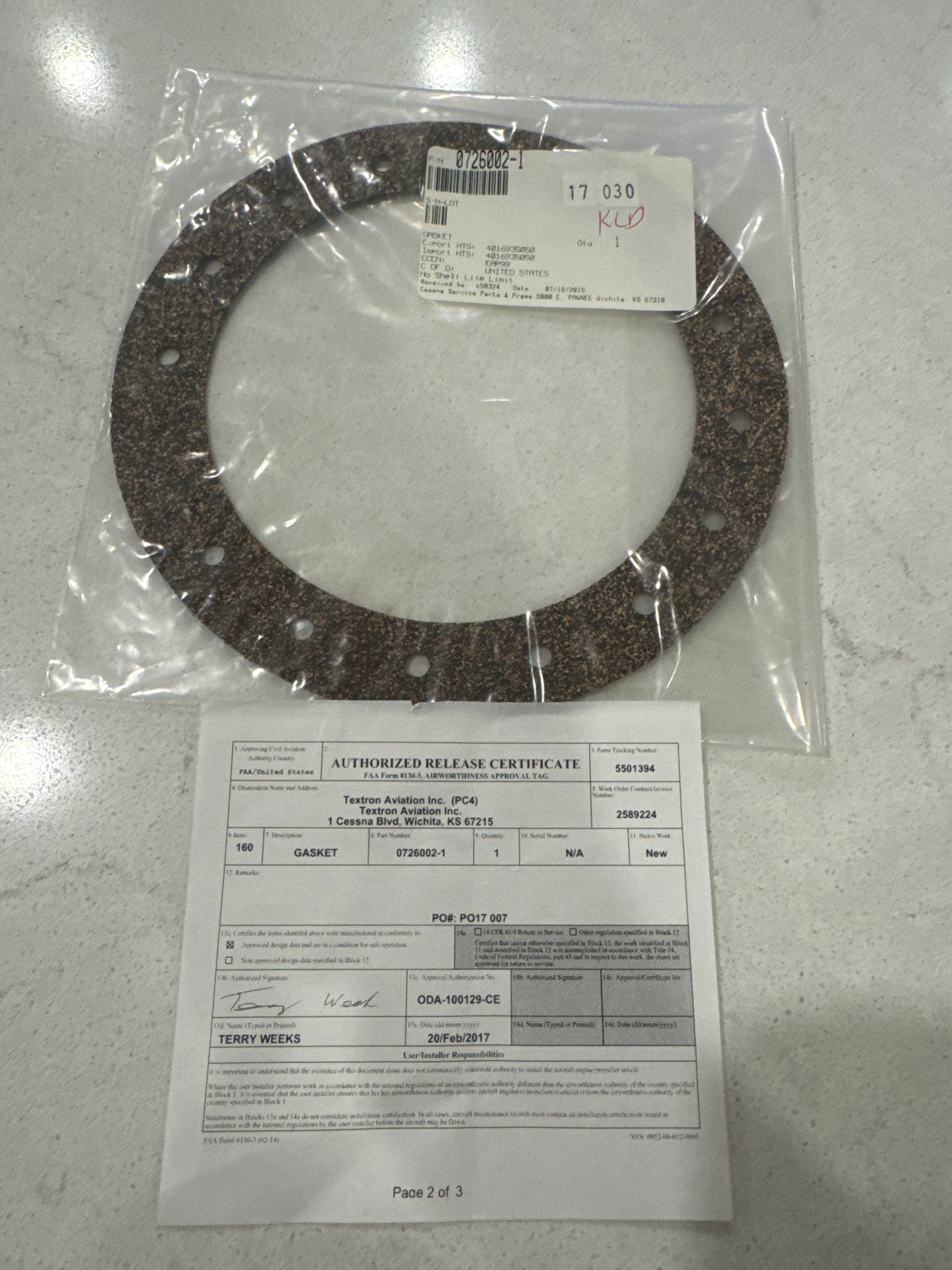 0726002-1 Cessna gasket