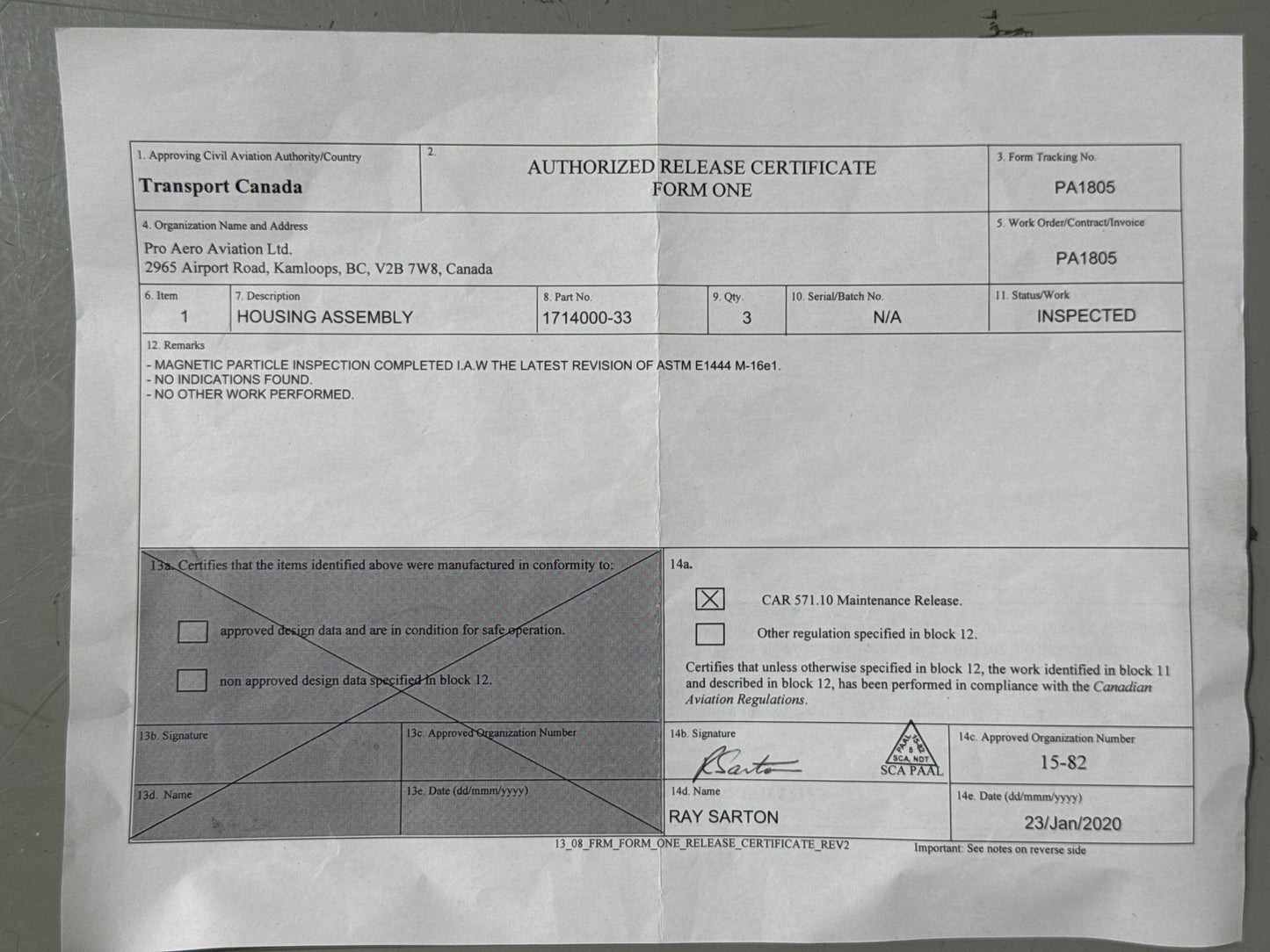 1714000-33 Seat Roller Housing for Cessna