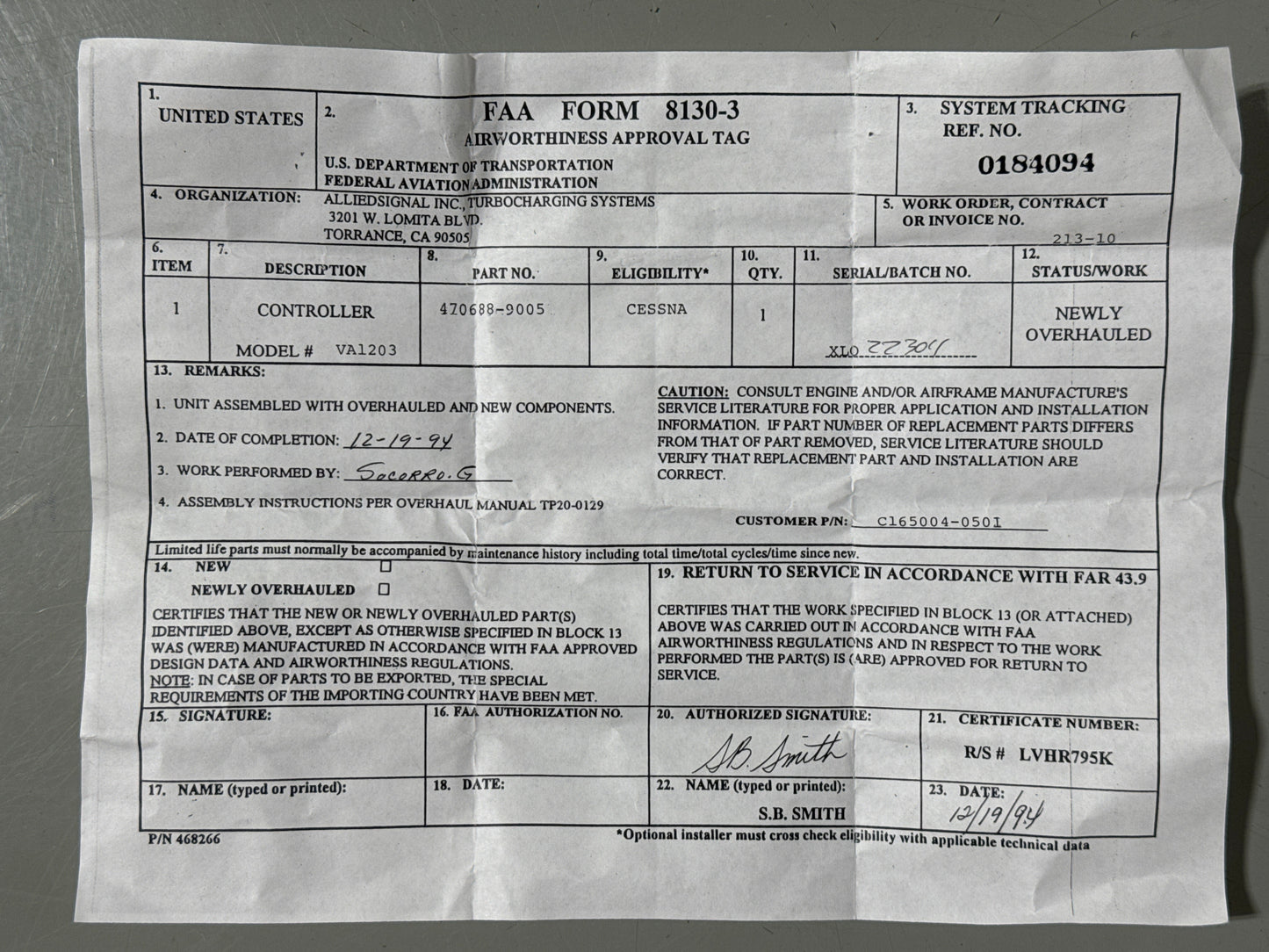 470688-9005 Turbocharger Controller for Continental Engines, Cessna