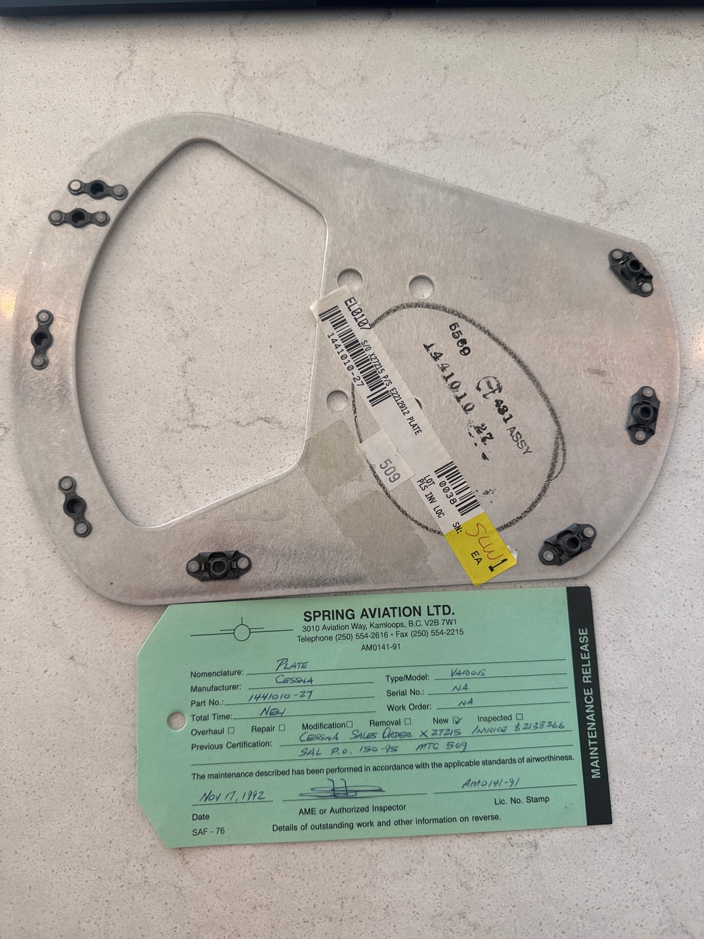 1441010-27 LH 172 backing plate for Cessna 172