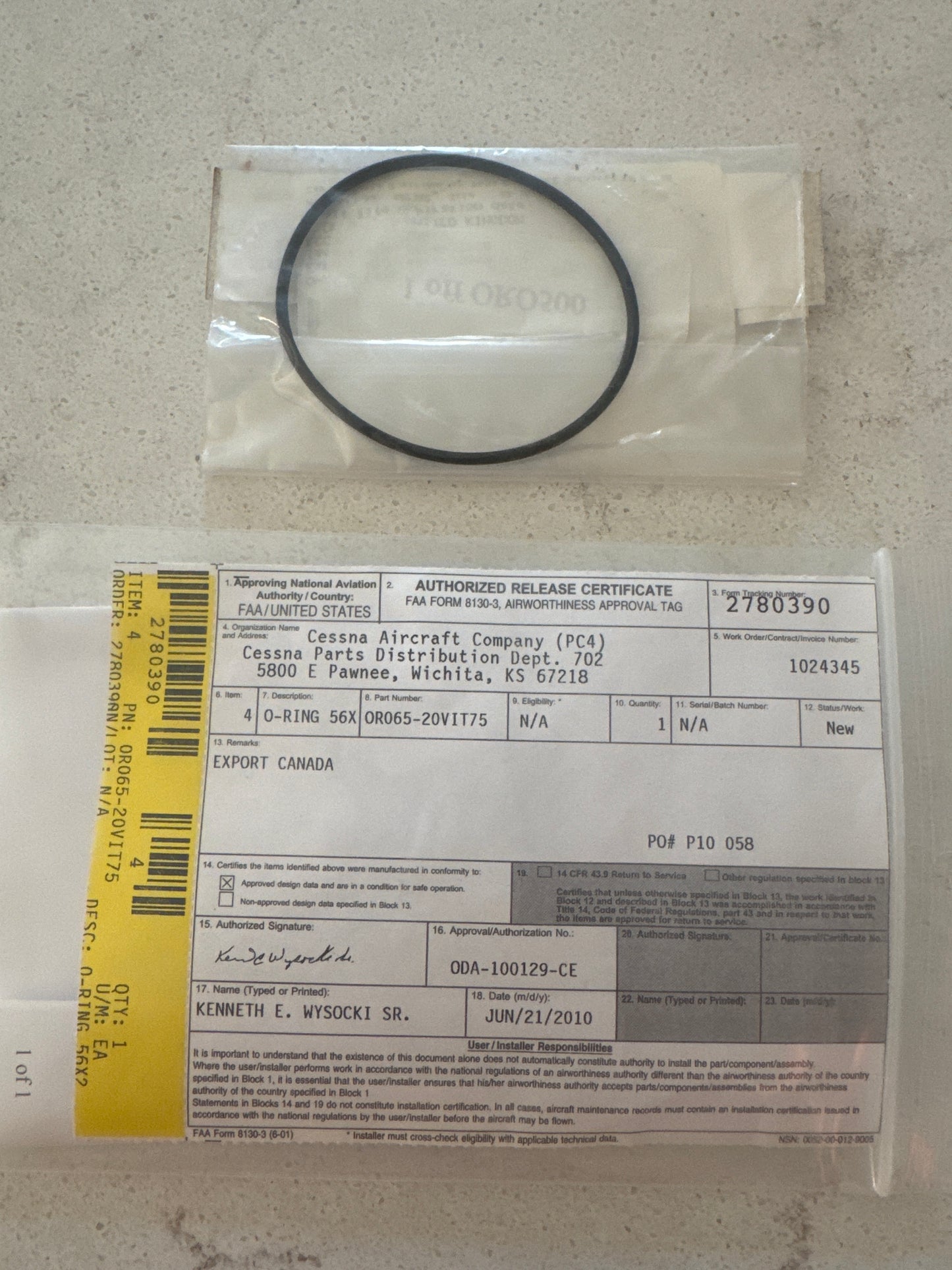 OR065-20VIT75 O ring for Cessna