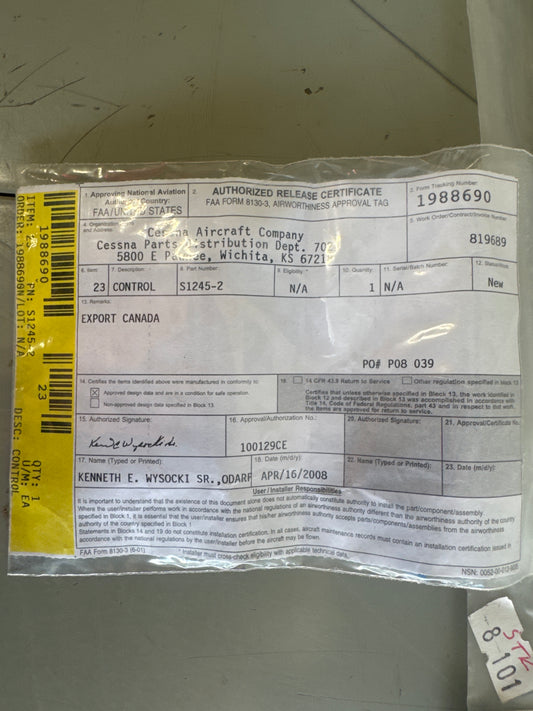 S1245-2 Cowl Flap Cable for Cessna 180, 182, 185