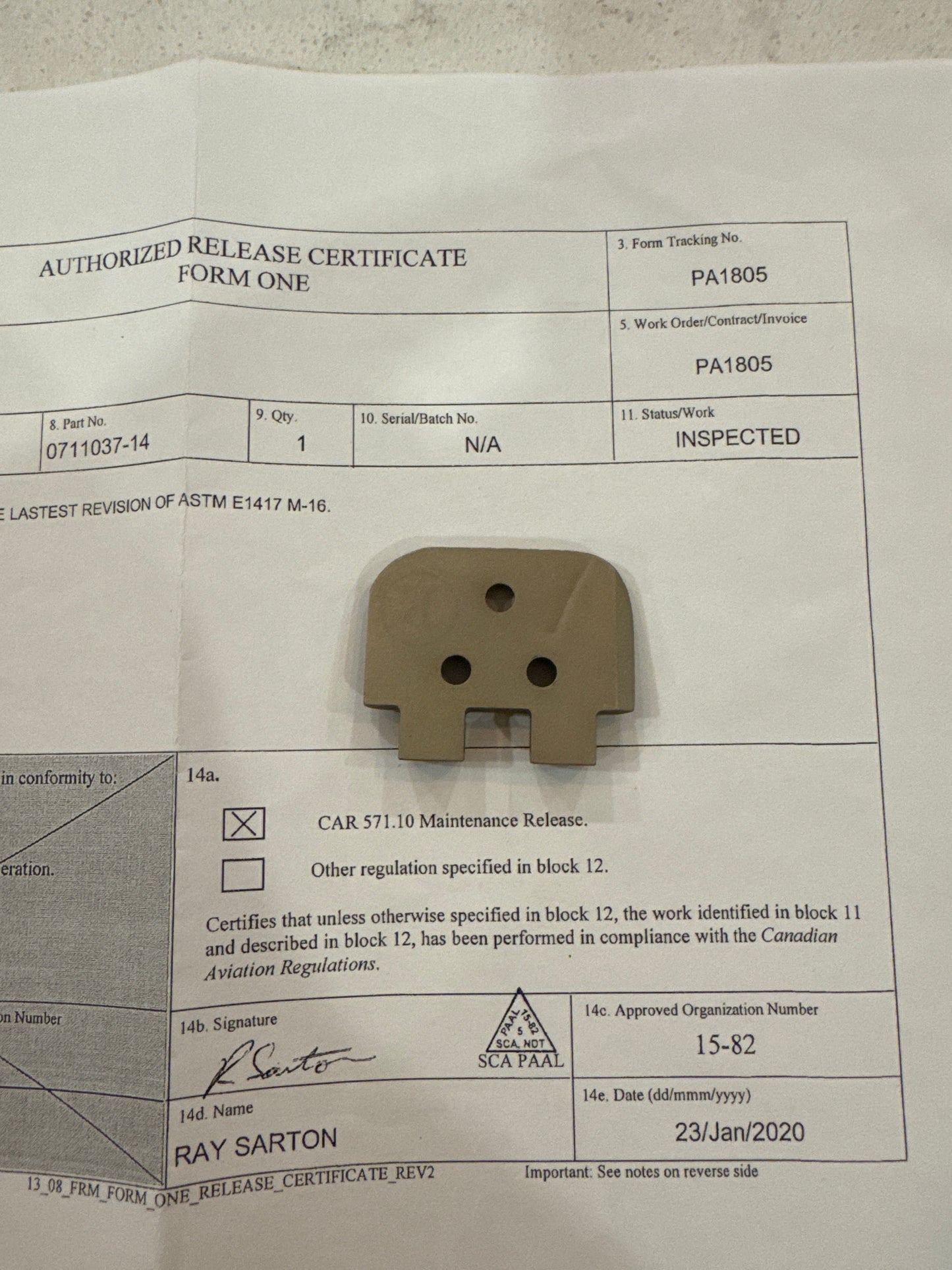 0711037-14 Cessna Hinge half for 206, 182, 207, 210