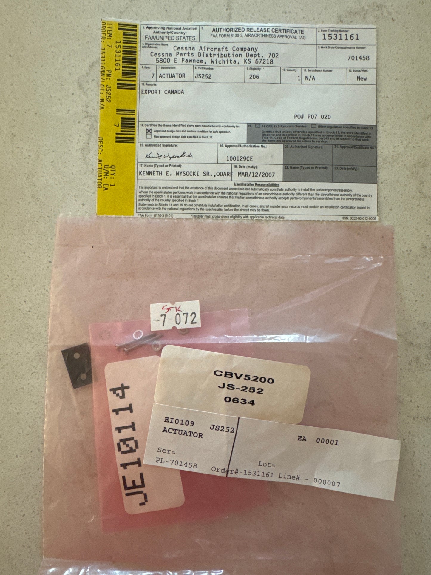 JS252 Actuator kit for Cessna