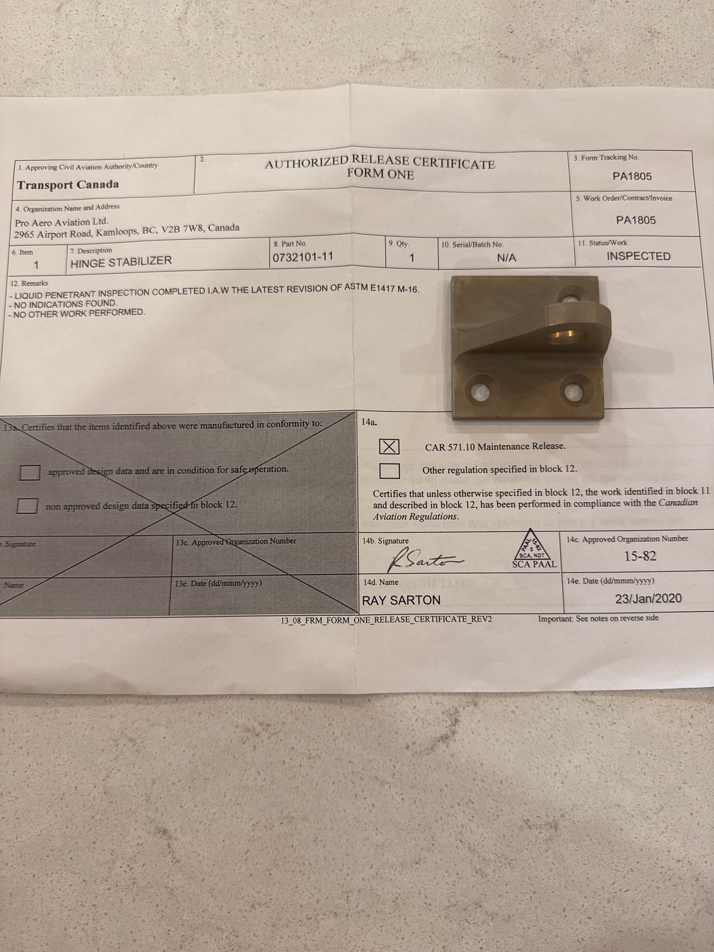 0732101-11 hinge stabilier LH for Cessna 180, 182, 185