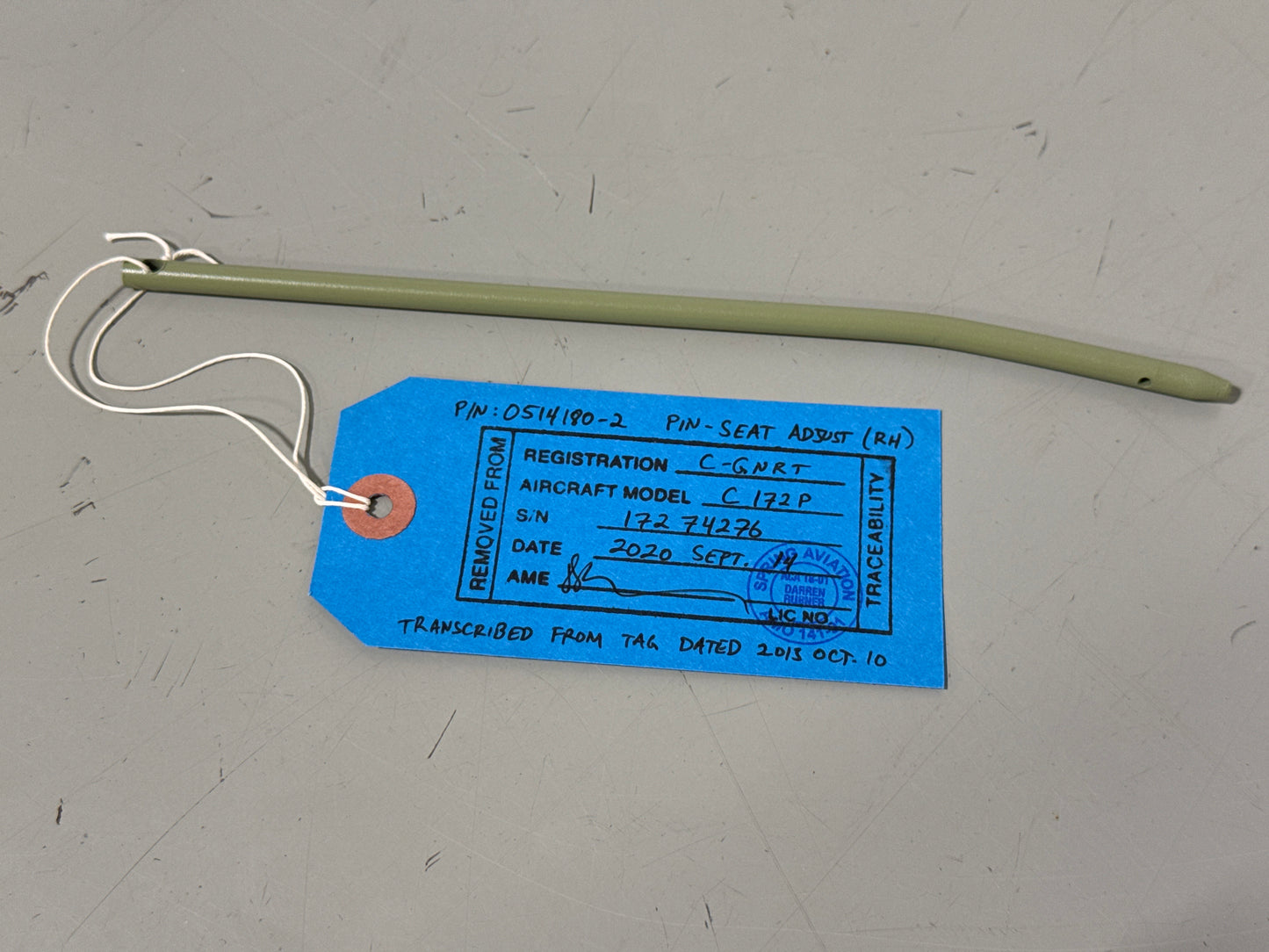 0514180-2 Seat Adjust Pin RH for Cessna