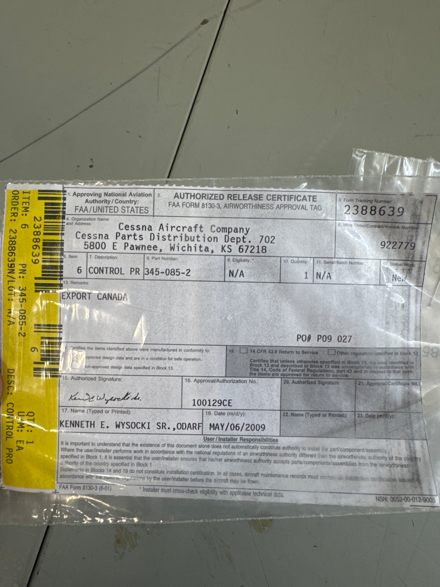 9862067-1 Prop Cable for Cessna 206, 210