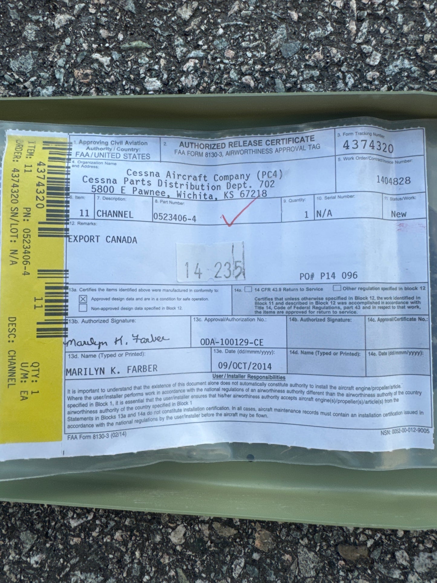 0523406-4 spar for Cessna 182