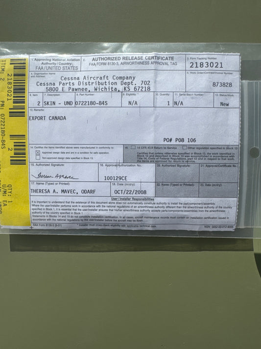 0722180-84S Cessna 206 leading edge skin for Cessna 206