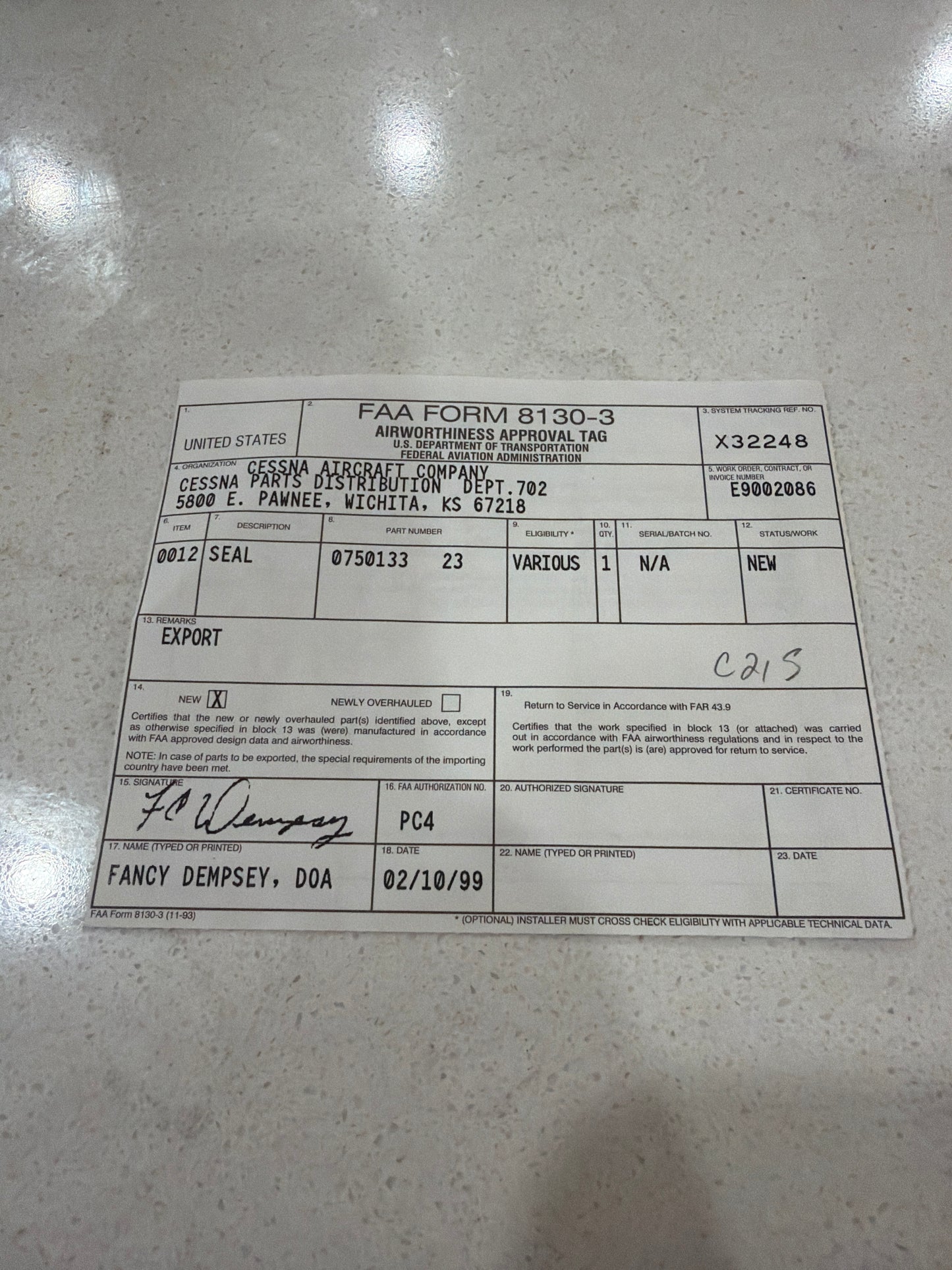 0750133-23 for Cessna