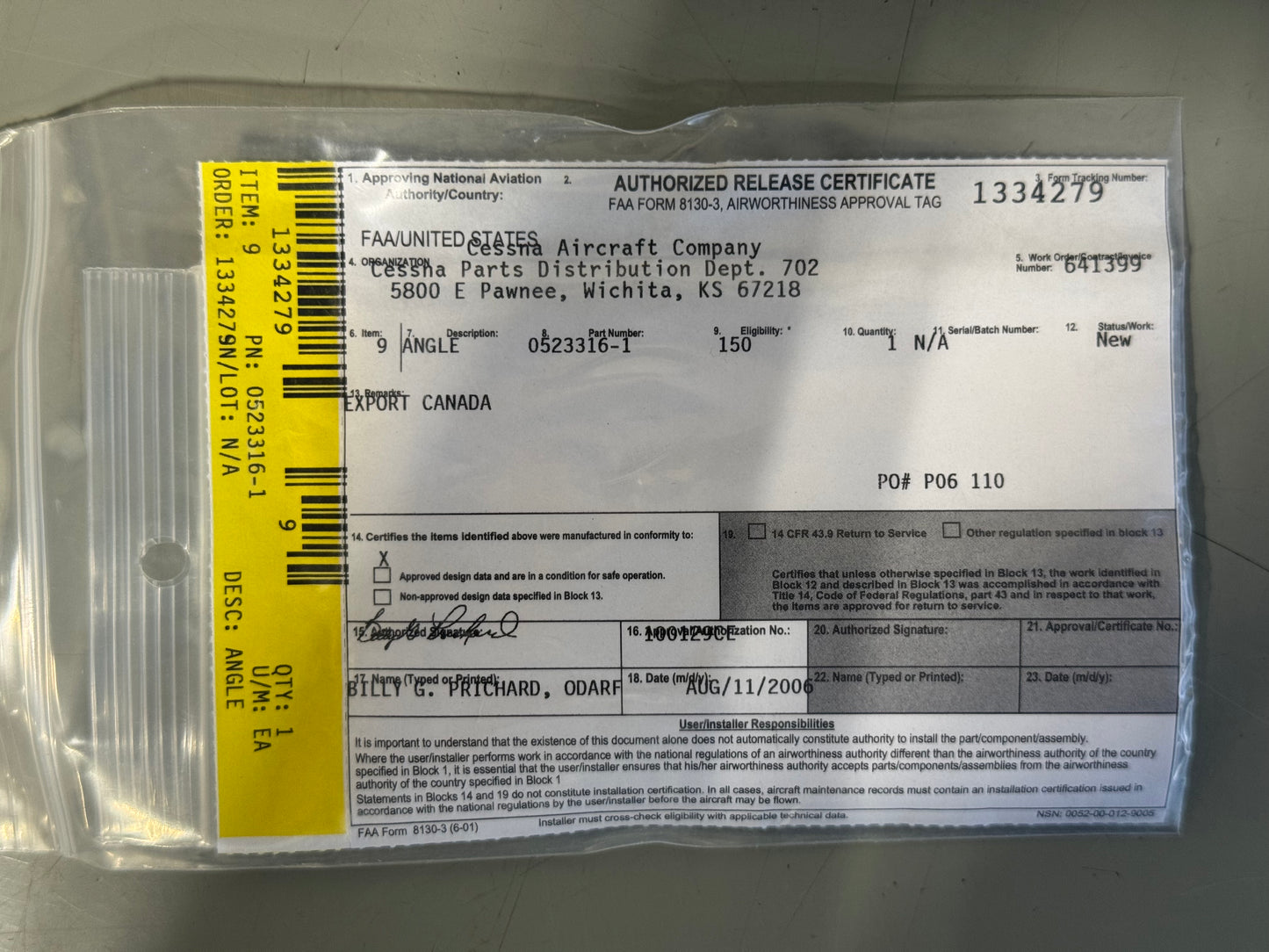 0523316-1 Angle RH for Cessna 150, 152