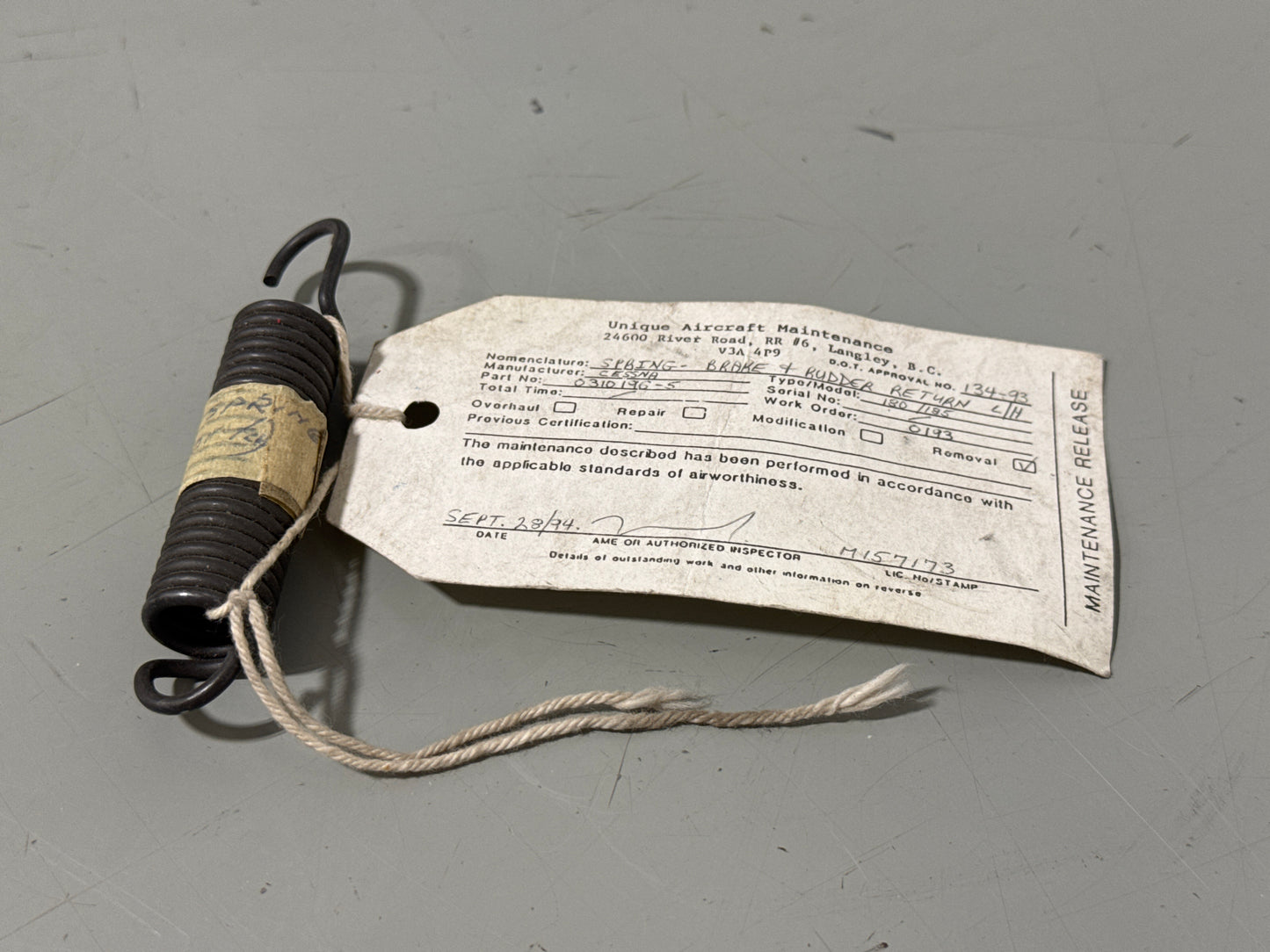 0310196-5 Rudder Return Spring LH for Cessna