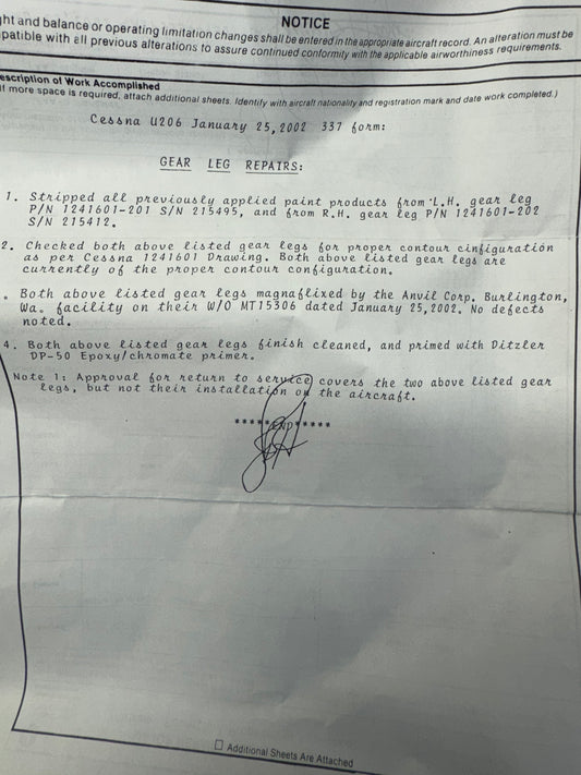 Cessna 206 gear legs, sold as a set