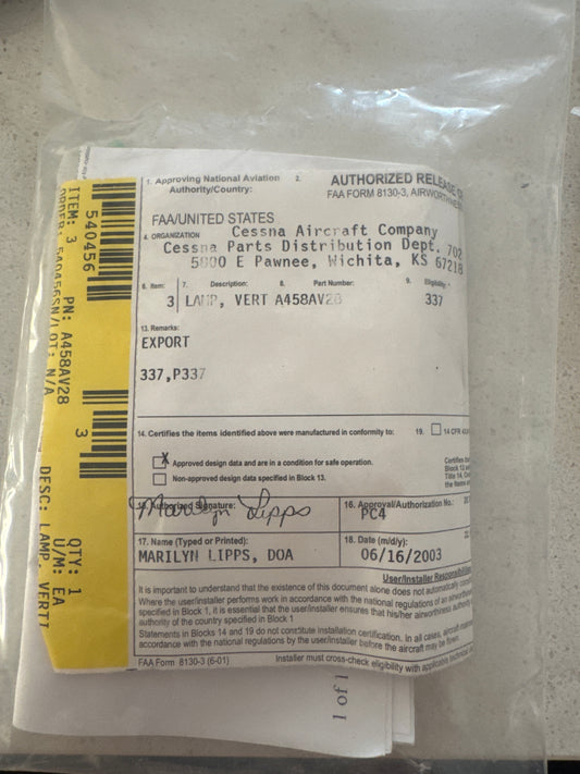A458A Cessna Whelen light bulb 3 pack