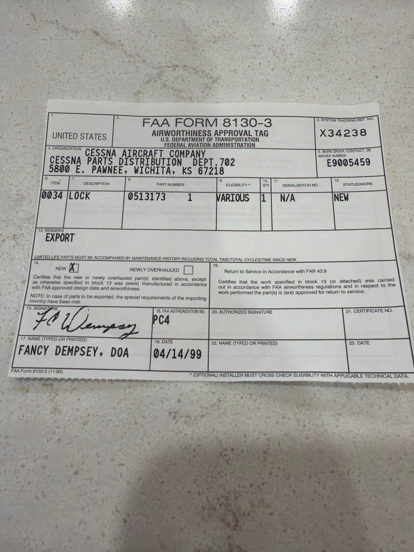 0513173-1 for Cessna