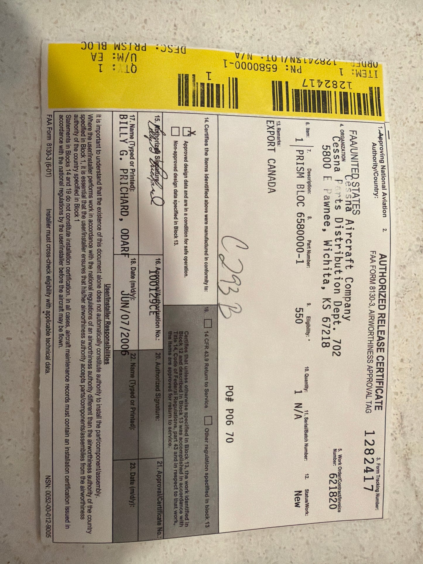 6580000-1 Prism block for Cessna