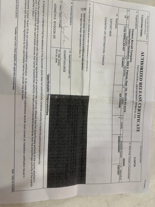 C-60346 McCauley Propeller SWITCH PRESSURE for Cessna