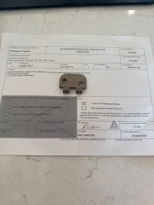 0711037-19 Cessna Hinge half for 180, 182, 185