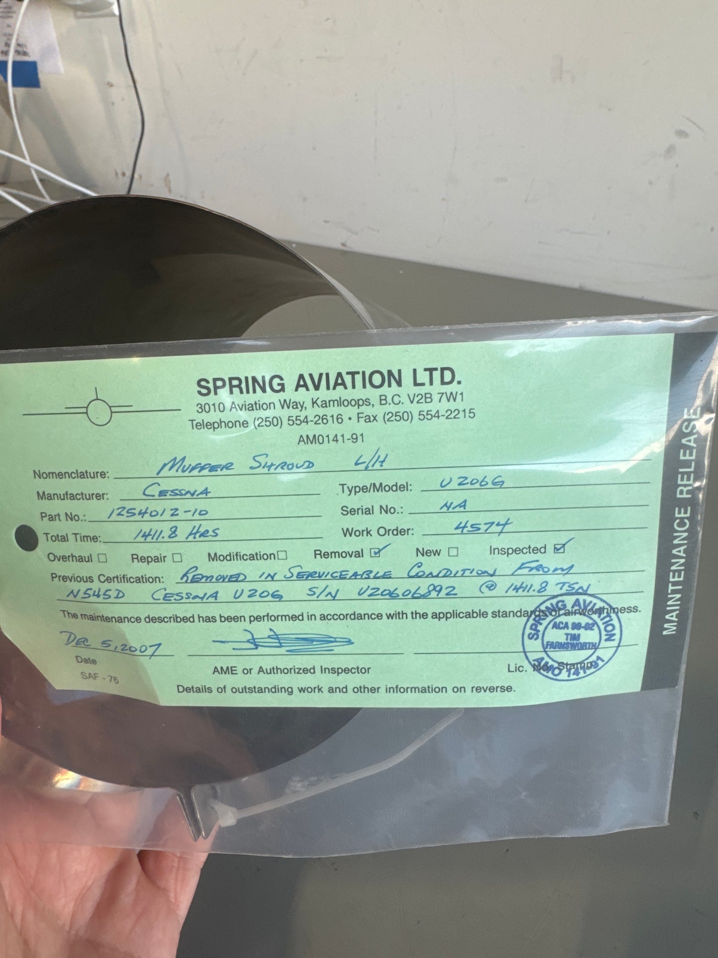 1254012-10 Shroud Assy, LH for Cessna 206, 207, 210